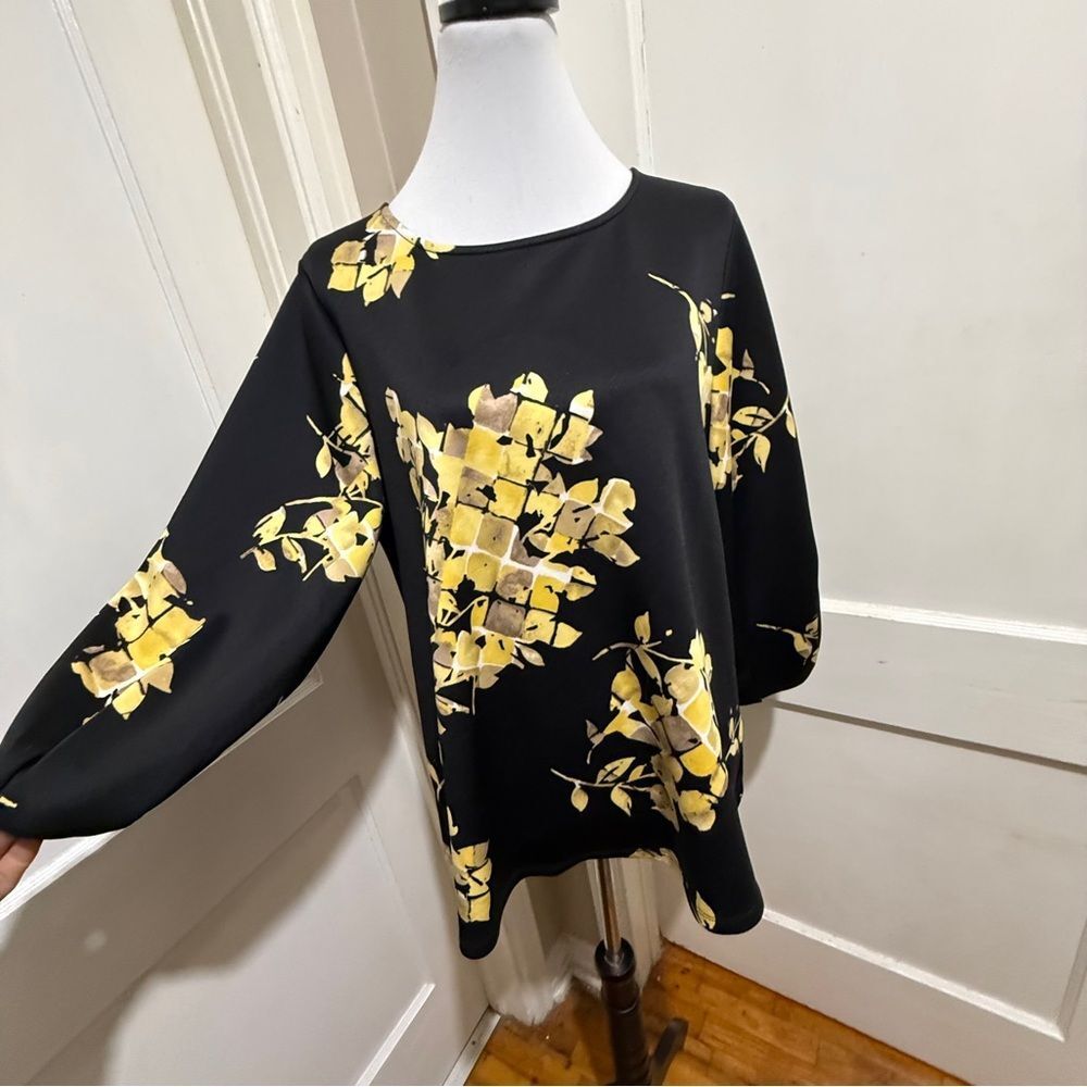 Alfani Winter Weight Black and Yellow Floral Blouse